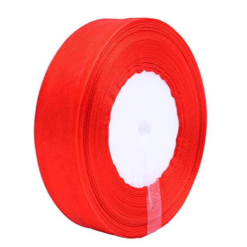 CENPEK 2 Rolls Sheer Chiffon Ribbon Organza Satin Ribbons Boxes Transparent Ribbon for Craft Wrapping Sewing Bouquet Gift Party Decorations 25mm x 45m(Red)