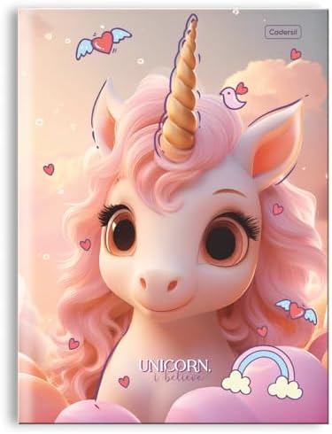 Caderno Brochura Universitário Cadersil – Tema Unicórnio “I Belie...