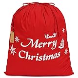 JOINDO Christmas Santa Sack 28x32 inch, Cloth Gift Bag with Drawstring, Large Reusable Gift Bag with Name Tag