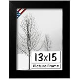 US Art Flat Black 13x15 Picture Frame - Handmade American Flat 1' Wide Engineered Wood Frame for Wall Décor with Preinstalled Hangers and UV Blocking Plexiglass, 13x15 Frame