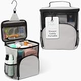 TERRA HOME Shower Bag - Travel Shower Caddy - Portable Shower Caddy Case - Large Capacity, Quick Dry with Metal Hook - Breathable Mesh Toiletry Shower Tote for Gym, Travel and College Dorm (Grey)