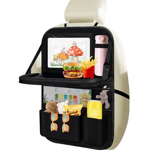 Organizador de banco traseiro de carro, organizador de armazenamento de carro com bandeja de mesa dobrável, bolsos de armazenamento de assento de carro com suporte para tablet, tapetes à prova d'água