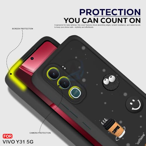 Image of AESTMO Back Case Cover for Vivo Y31 5G Cover | Cute Fun Cartoon 3D Ball | Coffee Silicone Case | Full Body Protection | Camera Protection Back Cover for Vivo Y31 5G (Black)