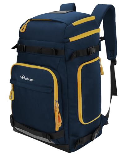 Hp hope Ski Boot Bag with Helmet Compartment Ski Bag Ski Backpack with Helmet Bag Ski Bag Ice Skate Bag for Ski Helmet Ski Boots Ice Skates Snowboard Backpack Hiking Camping Climbing 70L blue