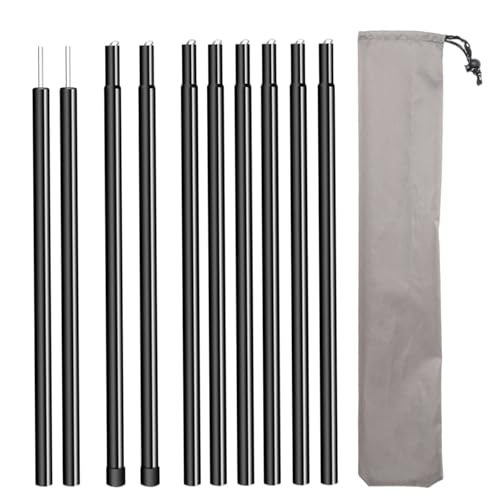 BORDEAG Lot de 2 barres de tente télescopiques - 2 m - Réglables - 19 mm - Noir - Pour tente, auvent, voile d'ombrage (43-200 cm)