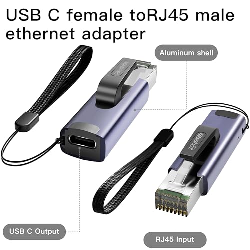 sunshot USB C auf Ethernet Adapter, Tragbarer 1Gbps Gigabit RJ45 auf Type-C (Thunderbolt 4/3 kompatibel) Netzwerk LAN Hub, kompatibel für MacBook Pro/Air, iPhone 16 Pro/Max, iPad Pro, XPS