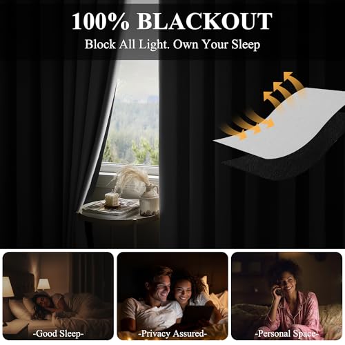 Image of RYB HOME 100% Blackout Curtains Extra Wide for Sliding Glass Doors, Thermal Insulated Privacy Assurd Bedroom Curtain Divider, Room Partition, White, W120 x L84, 1 Panel