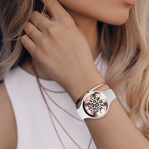H2X Women Wristwatch | Water Resistant Quartz Watch W/ 36Mm Leopard Print Face | Mineral Glass, Stainless Steel Back, Brushed Gold Features | Adjustable Matte White Silicone Strap (White) #TOP1