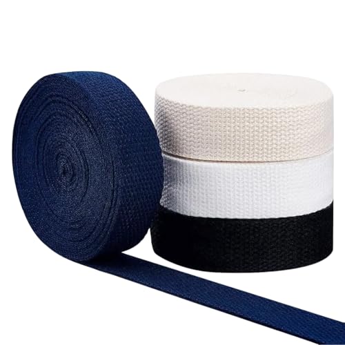 Cinta de Sarga de Algodón de 20 m, 25mm de Ancho, en 4 Colores Vibrantes, Ideal para Costura, Manualidades, Confección de Bolsas y Delantales, Cinta de Espiga Resistente y Versátil