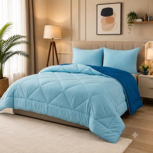 Image of 220 GSM Comforter Set Double Bed | Microfiber Reversible AC Blanket Duvet Quilt for Double Bed King Size (Deep Teal & Carribean Blue)