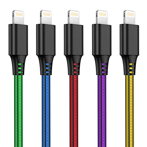 Cargador Phone, 5 Piezas 1M Cable Phone PVC Cable USB de Carga Rápida Compatible con iPhone 11/XS/XR/X/8/8 Plus/7/6s/6Plus/6/Pad/Pod y más