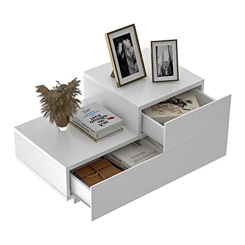 Bidook Bedside Table High Gloss White Side Table with RGB LED Light Front Chest of 2 Drawers Wooden Bedside Cabinet (UK Stock) Cover