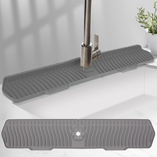 XQINQZ Kitchen Sink Splash Guard 29.7 X 5.7 In, Large Size Kitchen Sink Splash Guard, Silicone Sink Faucet Drying Mat, Faucet Mat Splash Catcher, Multipurpose For Kitchen Sink, Bathroom (Gray)