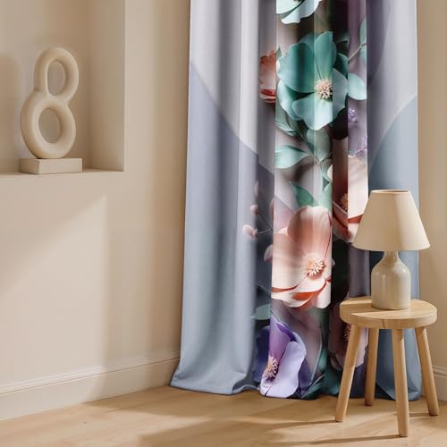 Image of Ultimate Trends Room Darkening Digital Printed 3D Prints Curtain 65-70% Opacity,Diamond Eyelets, Tie Back, Floral Decorated, 9 FEET Pack of 1,Slate Gray