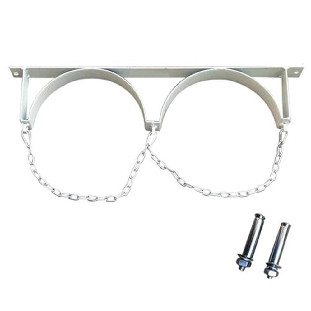 Genérico Soporte para Tanque de oxígeno - Soporte de Pared para Cilindro de Gas, Soporte de Acero para Tanques pequeños de propano y oxígeno, Soporte para Cilindro con Cadena Protectora (Blanco, 65 c
