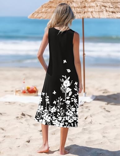 Image of Zeagoo Womens Summer Midi Dresses 2026 Casual Sleeveless Tank Sundresses A Line Crewneck Beach Vacation Dress with Pockets