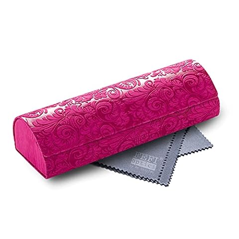 FEFI - Stabilne etui na okulary z twardą otoczką w kwiatowym reliefowym wzorze, Rosa, M