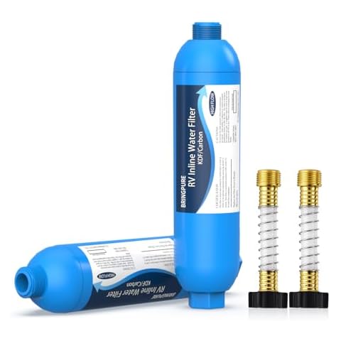 RV Inline Water Filter with Flexible Hose Protector, NSF 42/372 Certified, Reduce Chlorine, Odor, Taste, Rust and Fluoride in Drinking Water, Dedicated for RVs and Marines, Pack of 2 Cover