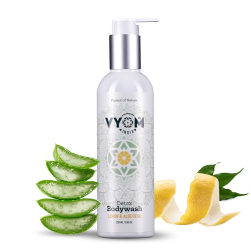 Image of Vyom India Detox Body Wash for Men & Women (250 ml) - Aloe Vera & Lime Shower Gel - Hydrating, Sulphate & Paraben Free, Natural Herbal Body Wash | Refreshing cleanser & Hydration
