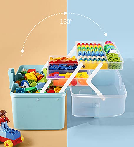 Sooyee Craft Organizers And Storage,Plastic Box With 3-Tier Fold Tray And Handle,Portable Lockable Container For Arts, Crafts,Cosmetic, Sewing, Toy, Washi Tape, Lego,13.4X7.5X8.9 In,Clear/White #TOP4