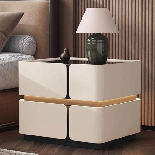HJYBFA Mesita de noche de mediados de siglo con cajón y estante de almacenamiento, asas de metal de madera maciza para decoración de dormitorio