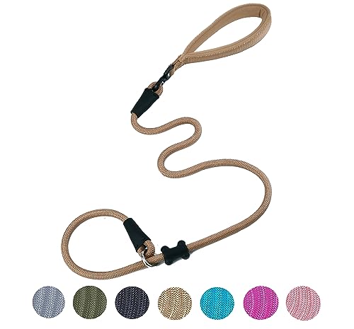 Slip Lead Dog Leash Strong Nylon Rope Leash with Comfortable Handles and Walking Training Lead for Small Medium Large Dogs (Khaki