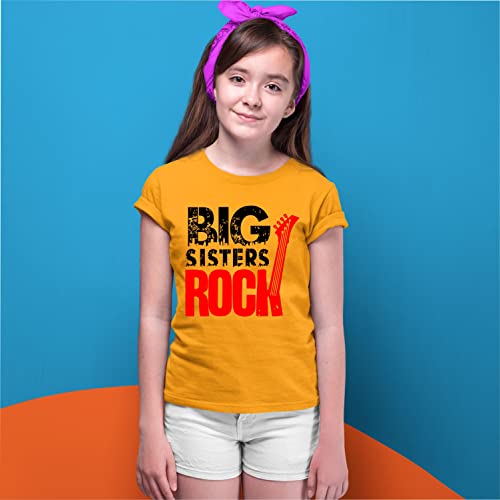 Image of Hangout Hub Boy's Girl's Round Neck T-Shirt Big Brother Little Sister Rock and Roll Printed-Yellow Color-Family Sibling Kids Combo Tees