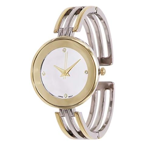 Rosemarie Collections Women's Stylish Silver Face Cuff Bracelet Watch (Two-Tone) Cover