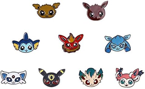 Pocket Monster Eevee Family Badge, Set of 9PCS Including Original Form and 8 Evolutionary Forms Including Box (Style 1)