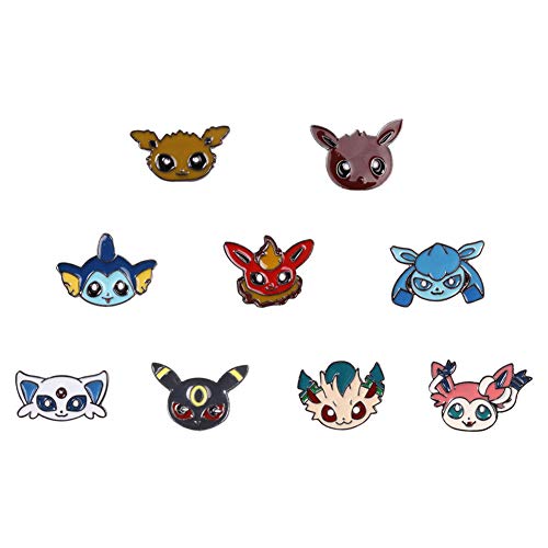 Pocket Monsters Eevee Family Badge, Set of 9PCS Including Original Form and 8 Evolutionary Forms Including Box (Style 1)