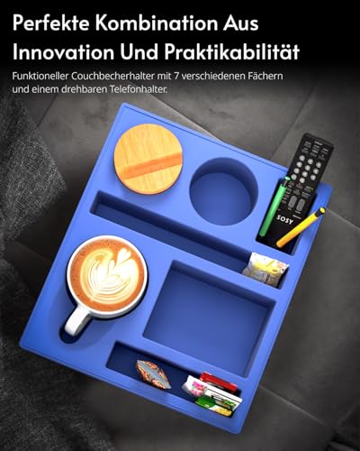 Couch bar Snack box Silikon sofatablett mit 360 Grad Drehbar Handyhalter beistelltisch mit Holz Sofatablett für Sofa, kino Deko… – Ansicht 5