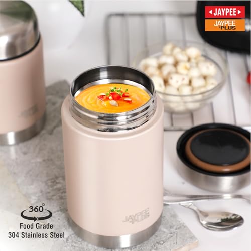 Image of Jaypee Plus Nutri Jar Stainless Steel Vacuum Insulated Food Jar With Bag & Spoon|Hot And Cold Thermal Flask|Double Walled Scratch Resistant Ideal for Office, School, Gym & Travelling | 550 ml, Pink