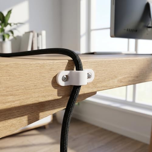 Kisangel 100PCS Clips para Organizador de Cables, 1.2x0.4x0.3in Sujetador de Cable para Escritorio, TV, USB, Gestión de Cables de Alimentación en Casa, Auto, Oficina Bajo Escritorio Blanco miniatura 4