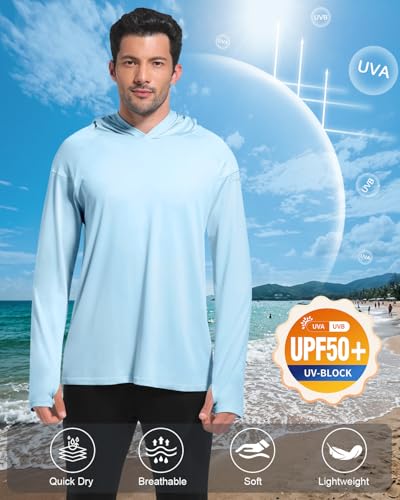 Image of 4 Pack Mens Sun Hoodie UPF 50+ Long Sleeve Fishing Shirts UV Protection Top | Poly /Spandex, Spf Ultra Breathable Soft Cooling Moisture Wicking Fabric, Dry Fit Rash Guard For Summer Swim Workout Hiking