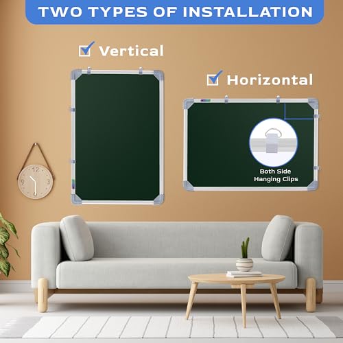 Image of Eduway 2x3 Ft. Kunj Non-Magnetic Double-Sided Chalk Board & White Board (Combo Pack) with 1 Wooden Duster, 2 Chalk Holders, 10 Non-Dust Chalk Sticks for Kids, School, Teaching, (89x59 Cms) - Green.