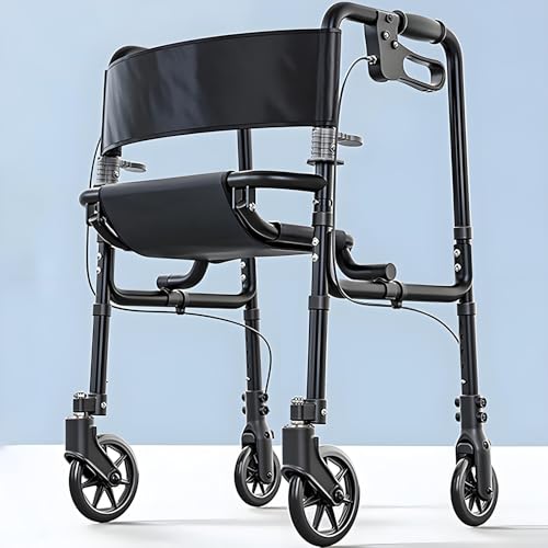 GSSSBDM 歩行補助具 歩行器 歩行車 歩行具 軽量 歩行車 大人の歩行器 高さ5段調節 折りたたみ 立ち上がり補助 ブレーキ付 アルミ製 リハビリ 多機能 介護用品 室内室外兼用 老人 障害者用 持ち運び便利 座面付き 耐荷重150KG 高齢者 福祉