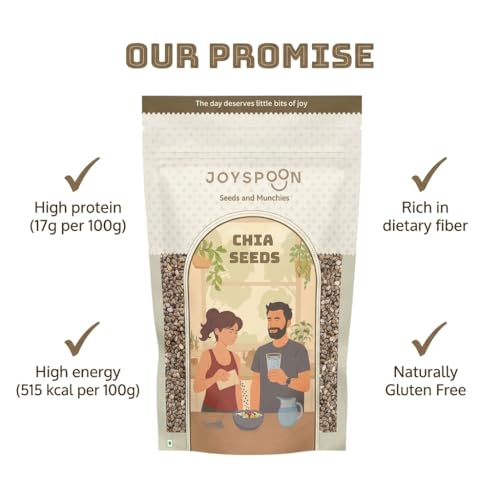 Image of JoySpoon Chia Seeds, 200g Rich in Fiber, Plant Protein & Omega-3 Ideal for Smoothies, Detox Water, Yogurt & Diet Recipes