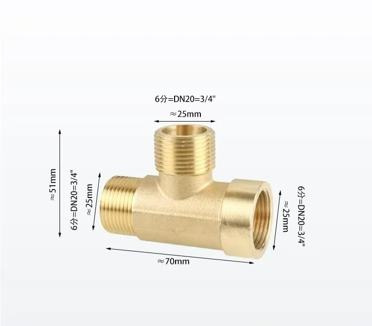 Raccordo a T in ottone, adattatore filettato BSP a 3 vie, accoppiamento filettato femmina e maschio, dimensioni disponibili 3/4", 1", 1 1/4", 2" per tubazioni idrauliche dell'acqua e aria (1,11/2" FFF