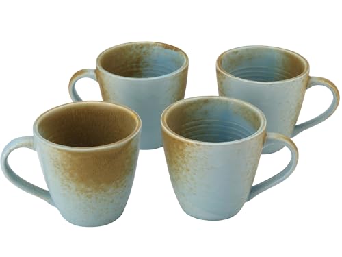 Image of Bodhi House Handmade Reactive Glaze Ceramic Coffee Mug Set of 4 Pieces (350 Ml), Stoneware Tea Cup, Microwave Safe Large Milk Mug, Ideal for Daily use, Casual Gatherings and Gifting, Turquoise-Copper