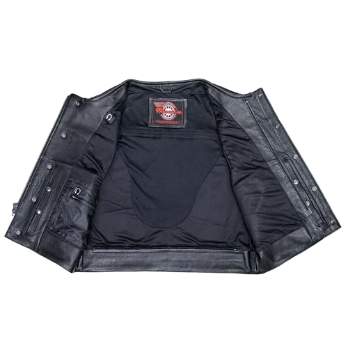 Milwaukee Motorcycle Clothing Co. Men's Low-Key Premium Black Leather Club Style Biker Vest MMC300002