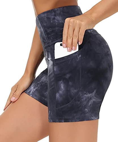Image of THE GYM PEOPLE High Waist Yoga Shorts for Women's Tummy Control Fitness Athletic Workout Running Shorts with Deep Pockets