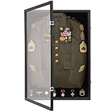 Premium Military Uniform Shadow Box Display Case - Solid Hardwood, 98% UV Protection, Lockable, Wall-Mounted | Large Display for Medals, Badges, and Memorabilia