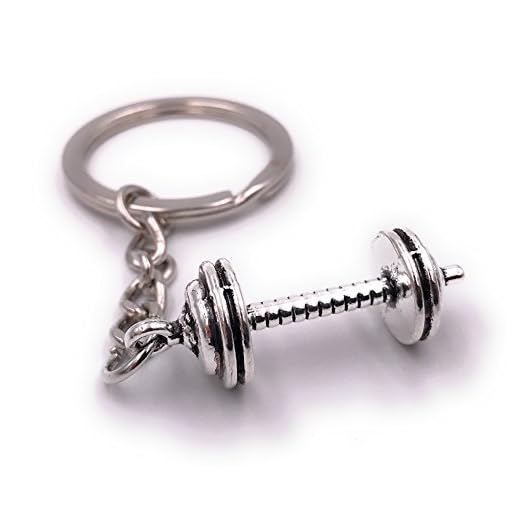 H-Customs H-Doubles haltères Poids Sport Fitness Keychain Pendentif Argent Métal