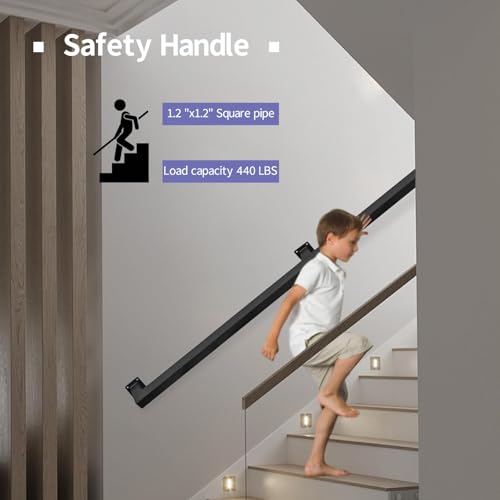 8FT Black Iron Handrail, Wall Mount Stair Rail, 440lbs Load Capacity, Non-Slip & Rust-Resistant Industrial Pipe Railing for Indoor Stairs, Outdoor Decks, Lofts and Porches by OZHOMY - Image 6