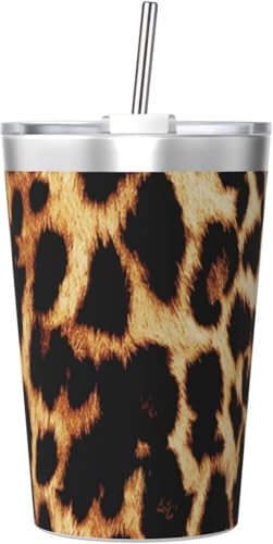 魔法瓶 ヒョウ柄 豹柄 タンブラー 350ml ステンレス製 水筒蓋とストロー付き 真空断熱漏れない 持ち運び 直飲み 子供 通勤 通学 かわいい おしゃれ プレゼント