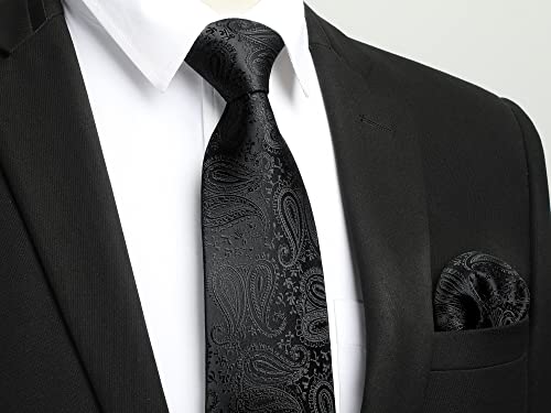 Image of Enlision Ties for Men Plaid Stripe Tie Handkerchief Woven Classic Formal Necktie Pocket Square Clip Set