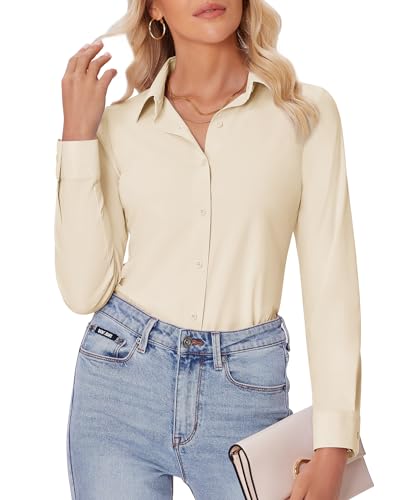 Wrinkle-Resistant Travel Tops: 21 Effortless Outfits You’ll Absolutely Love 4 siliteelon Button Down Shirts for Women Slim fit Long Sleeve Stre...