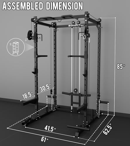 Image of Eonfit E2 Power Rack Power Cage with Cable Machine for Home Gym Equipment | Strength Training Squat Rack With Pivot Arms Functional Trainer Pulley System Cable Crossover Lat Pull Down For Garage Gym