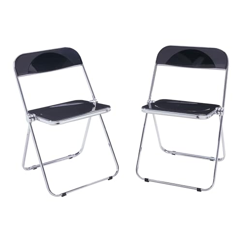 [en.casa] Lot de 2 Chaises Pliantes Ensemble de 2 Sièges de Salle à Manger Set de 2 Chaises pour Invités Cuisine Bureau Acier Chromé Polycarbonate 74 x 46...