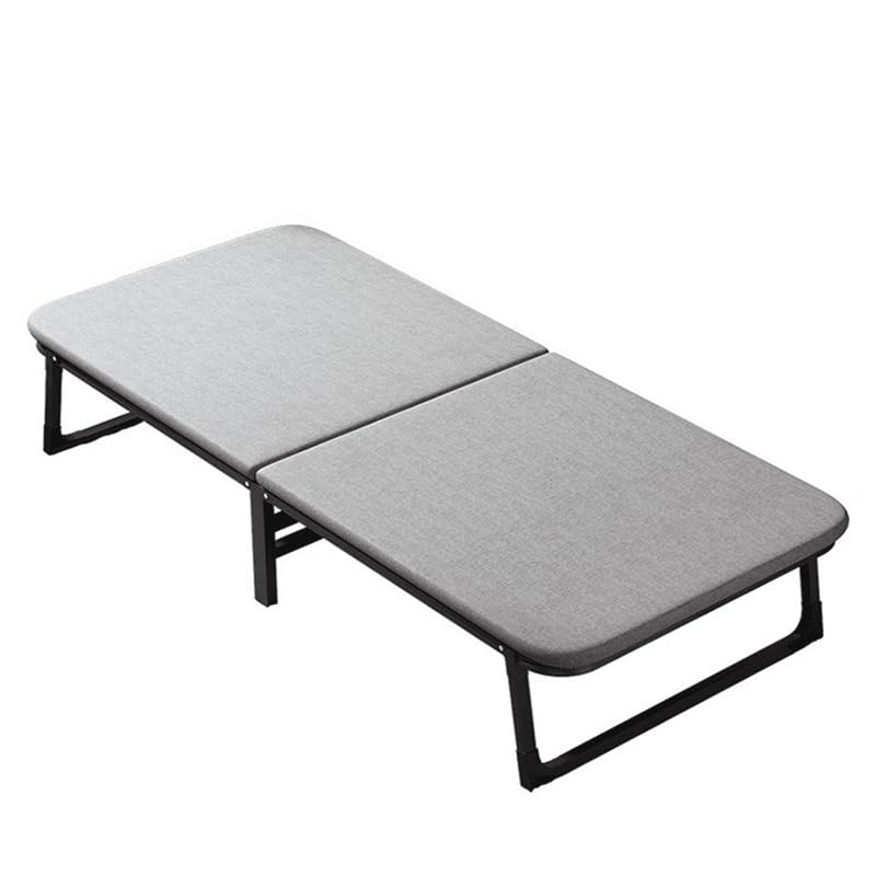 High Grade Folding Bed Foldable Single Bed Thick Portable Mattress Wide Metal Bed Frame (90cm Grey)